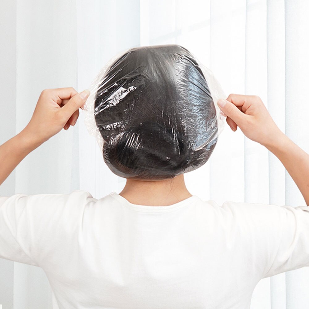 100pcs/lot Disposable Shower Caps Hat Clear Spa Hair Salon Hotel One-Off Bathing Elastic Shower Cap Bathroom Products Bath Caps