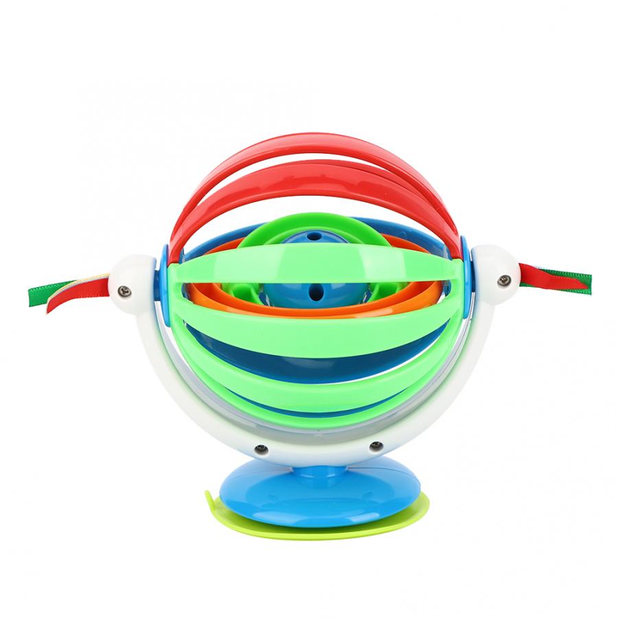 Baby Rattle Ball Toy Rainbow Infant Rotational Hand Knocking Bell Ball Rattle with Suction Cup Dining Table Grasping Toy