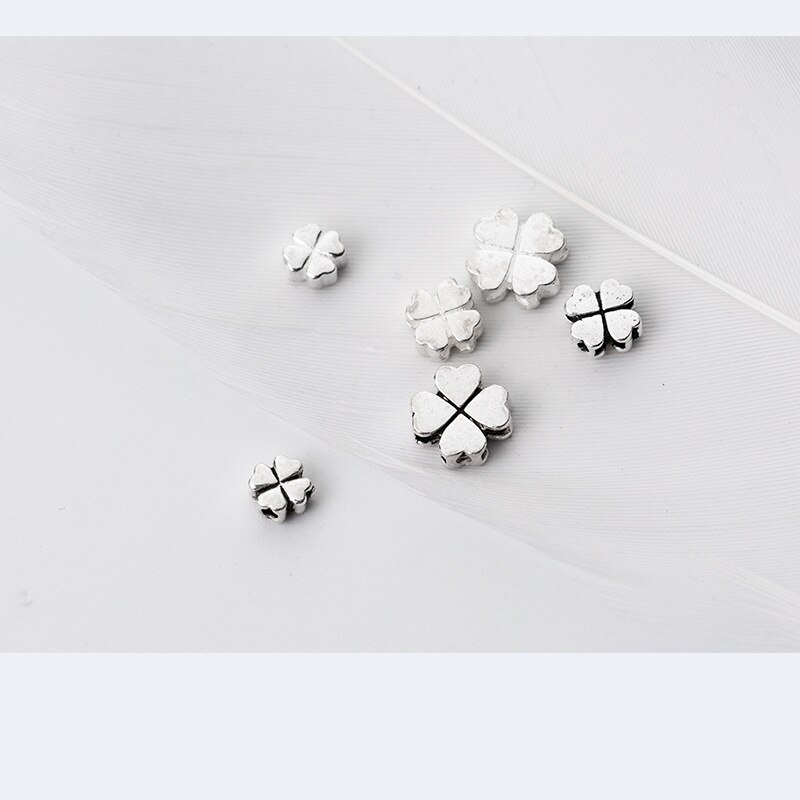 925 prata esterlina bonito trevo espaçador grânulos 5mm 6mm 8mm decoração artesanato prata charme contas diy jóias fazendo pulseiras