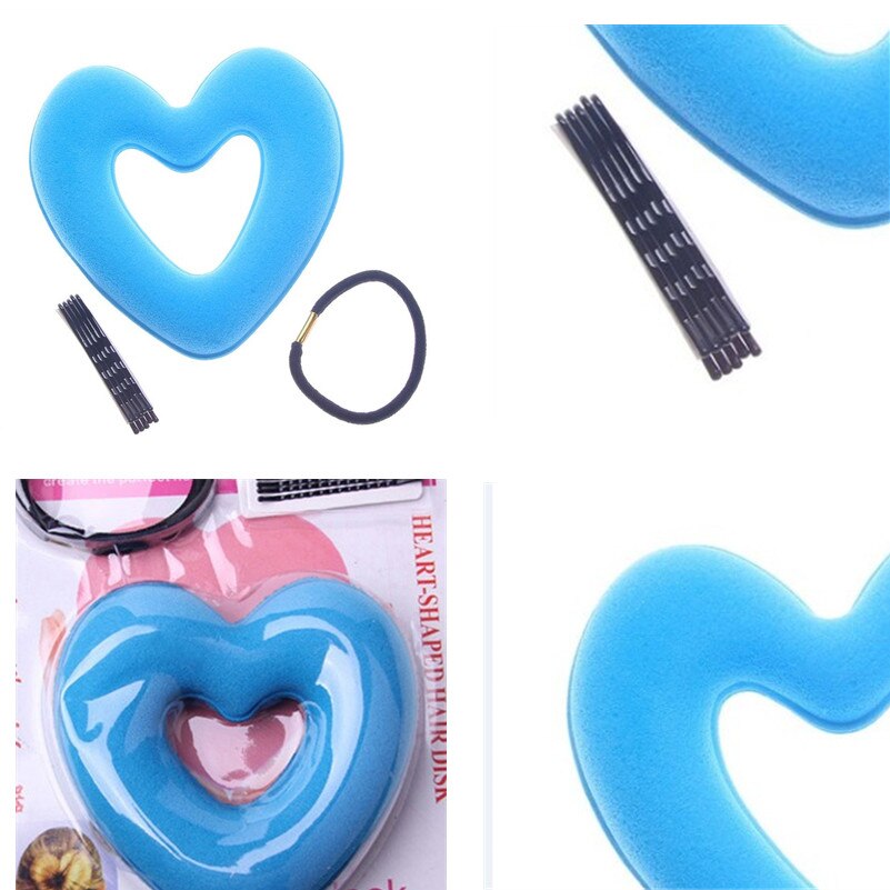1 Juego de Herramienta de Peinado en forma de corazón para mujer y niña, bandas para pelo para mujer, esponja bráctea, albóndiga de cabeza, anillo de Donut, accesorios para el cabello