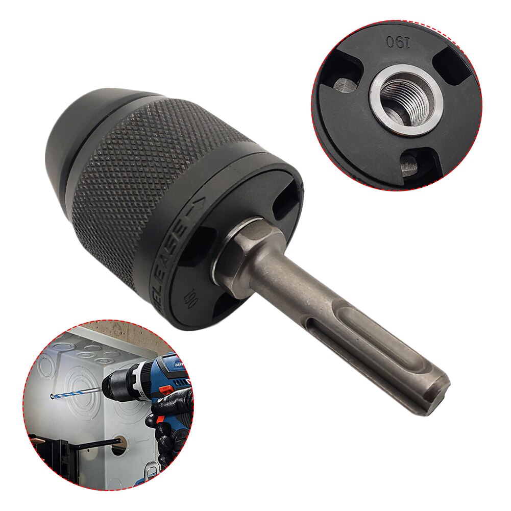2-13mm Keyless 3-Jaw 1/20-20UNF Drill Chuck Quick Change Adapter SDS-Plus Shank 1/4" Hex Square Fit Rotary Hammer/Hammer Drill