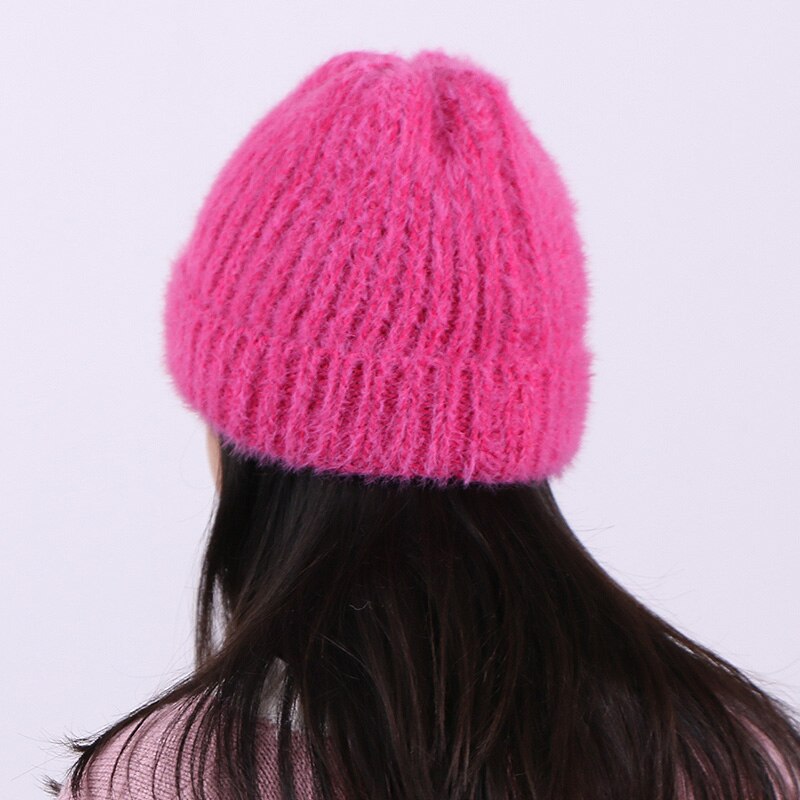Konijnenbont Muts - Winter Warme Gebreide Dikke Muts voor Dames Heren - Casual Effen Stijl - 55-60cm Hoofdomtrek