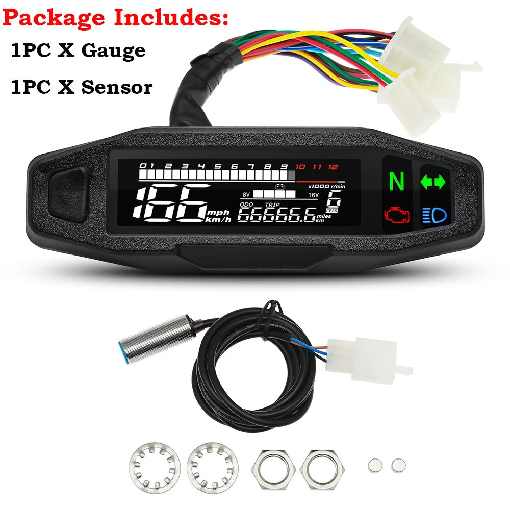Een Universele Moto Rpm Toerenteller Snelheidsmeter Speed Gauge Tacho Meter Digitale Kilometerteller Instrument Sensor Set Voor Motorfiets: Blauw