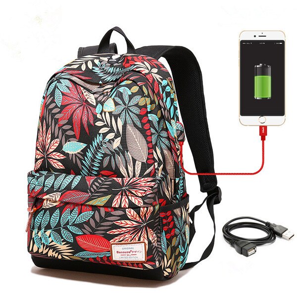 Usb Opladen Laptop Vrouwen Rugzak Voor Tiener Studenten Meisjes School Rugzak Afdrukken Vrouwelijke Reizen Bagpack: Red Small