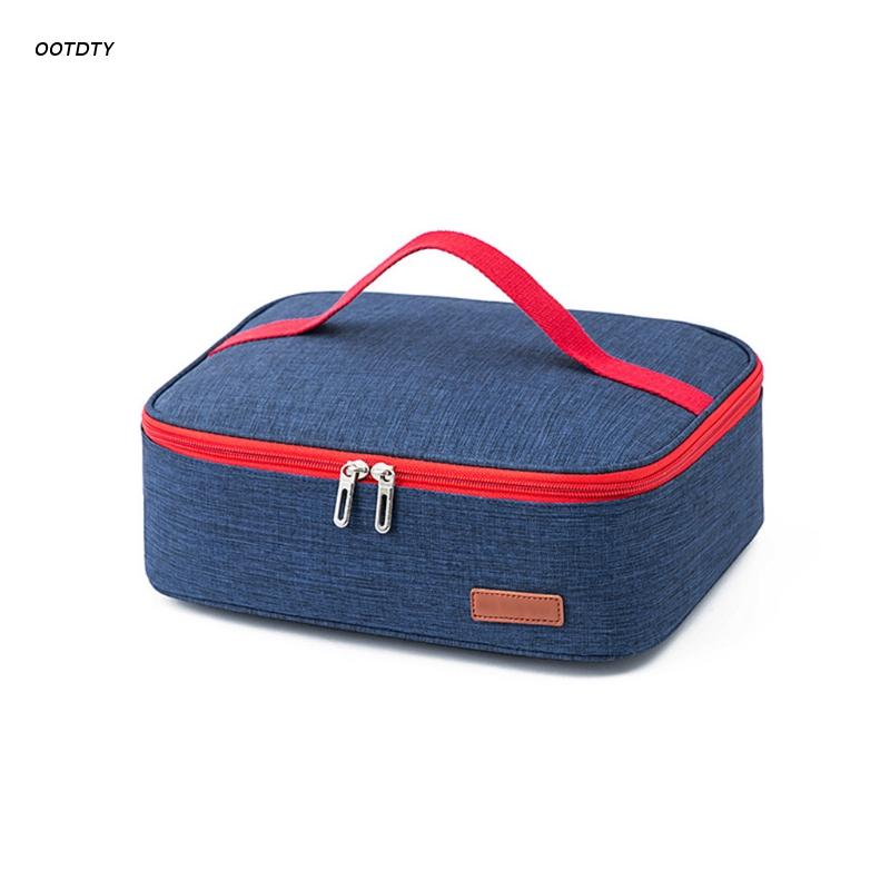 Insulated Lunch Box Bag with Handle Double Zipper Portable Mini Cooler Square Flat Style Thermal Meal Tote Carrier for Work