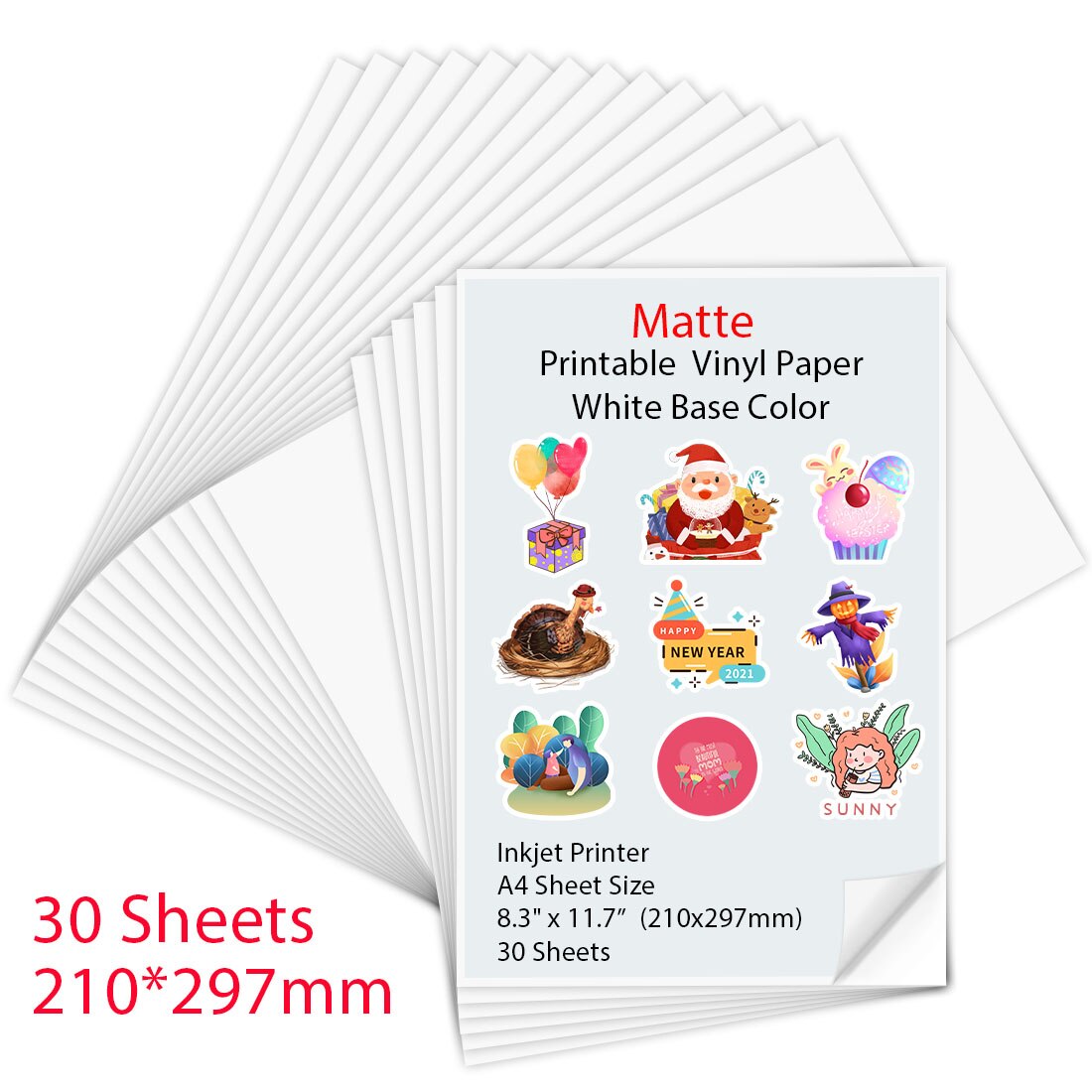 50 blätter matt Druckbare Vinyl Aufkleber Papier A4 (210*297mm) inkjet Drucker Papier für Inkjet drucker DIY Handwerk Kopie Papier: matt-30 Blätter