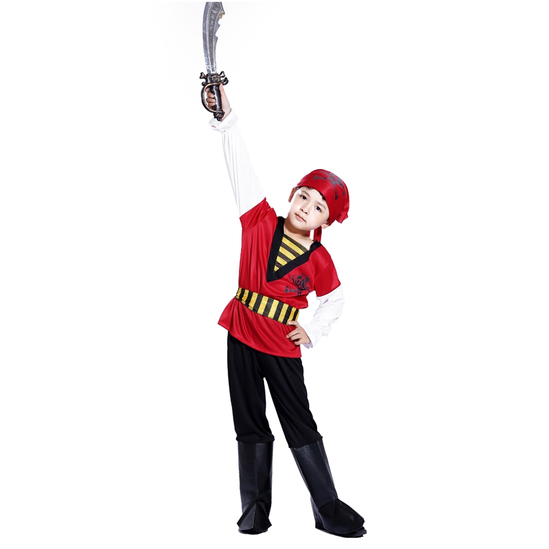 Halloween Pirate Cosplay Costume garçon crâne rouge Pirate Costume ensemble avec Pirate Blaster pour 4-6 ans-taille M