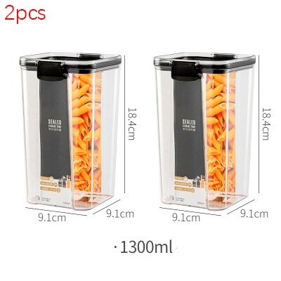 Airtight Food Container Platic Container That Can Be Stacked Kitchen Storage Container Food Storage Canister Set Kitchen Items: 1300ML 2Pcs