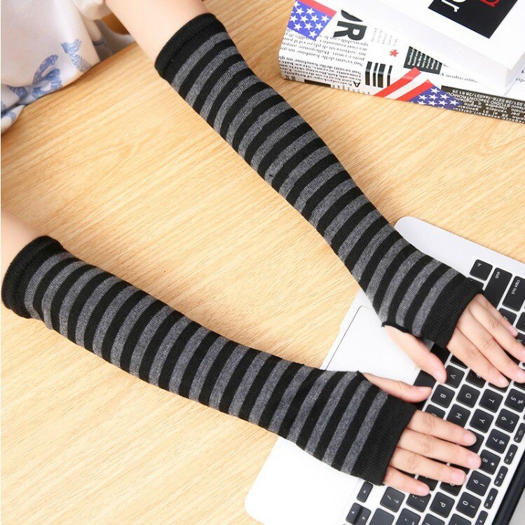 Armvärmare kvinnor cashmere randig solid varm vinter lång finger-mindre tjockare dam ärm match match fritid trendig chic kawaii