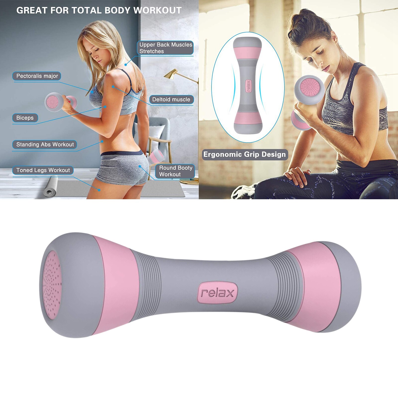 Adjustable Dumbbell Weight, 5-in-1 Weight Options, Non-Slip Handle, All-Purpose, Home, Gym, Office: Pink