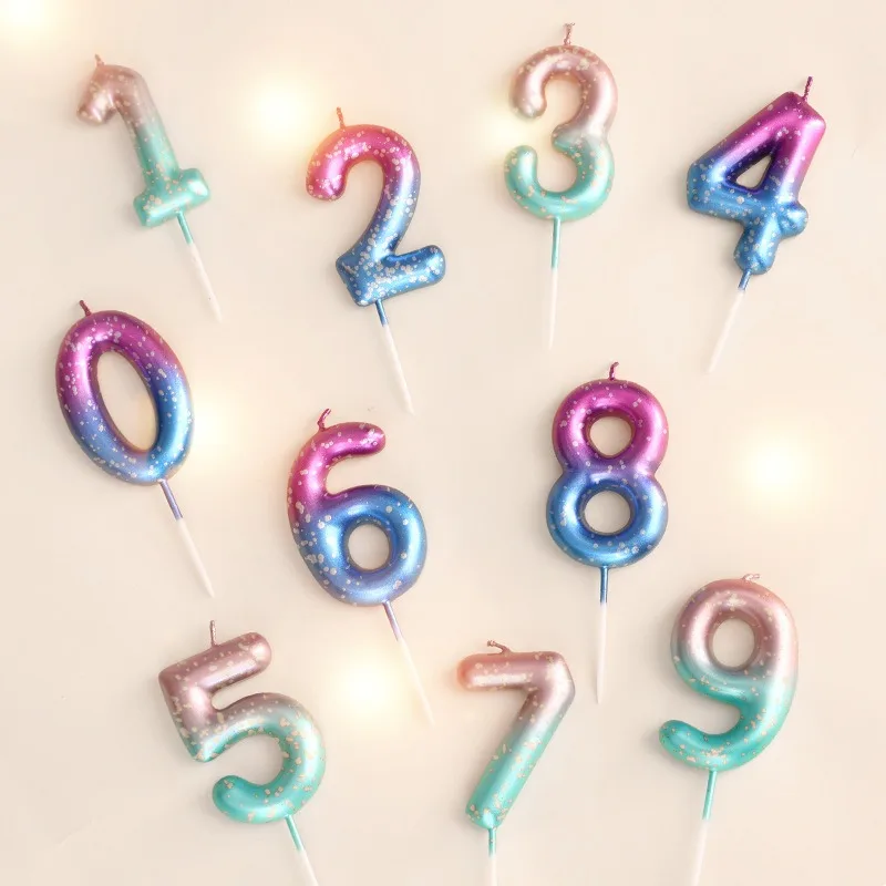 Vela colorida Digital interestelar decorada con pastel de feliz cumpleaños, Color caramelo delicado para niños, vela con número 0-9, decoración de