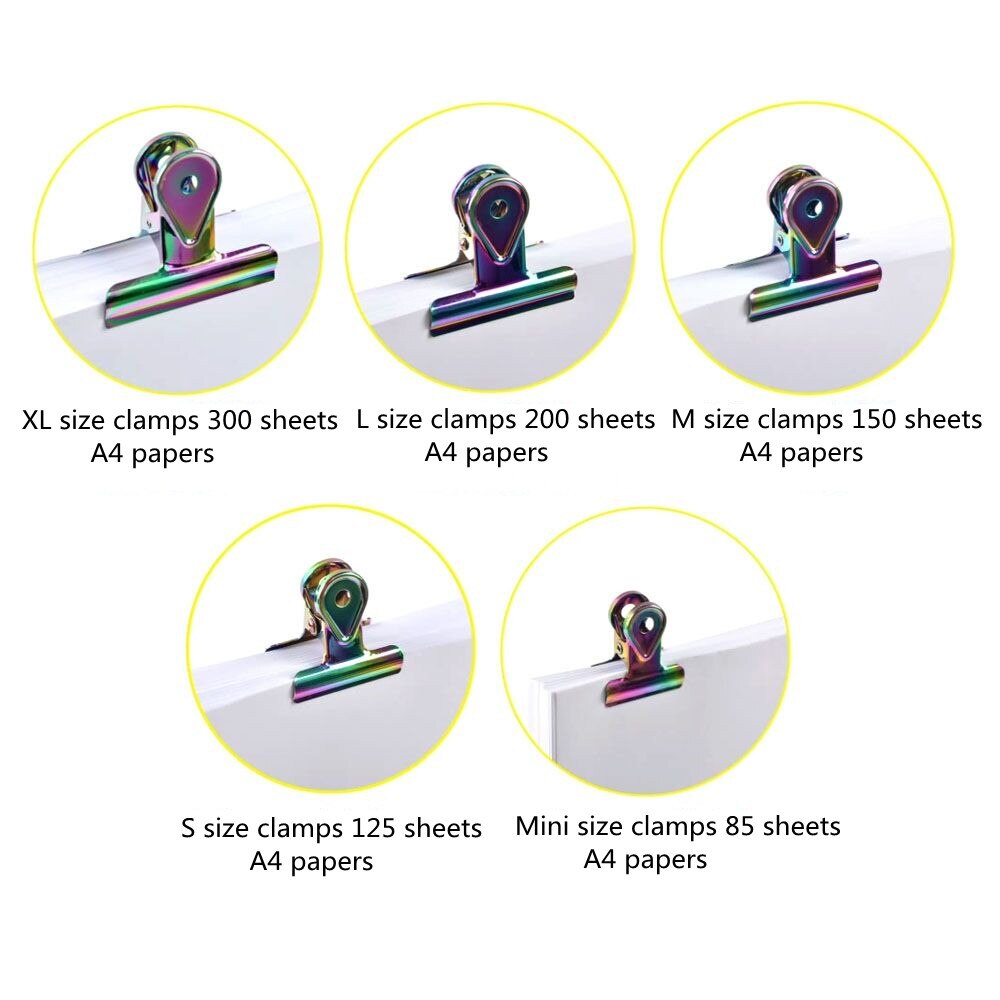 Rainbow Bulldog Clips Colorful Office Finishing Clip Stainless Steel Metal Receipt Folder Paper Document Binder Clips Raindrop