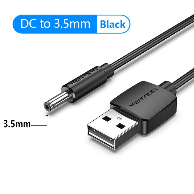 Drag Usb Naar Dc 3.5Mm Power Kabel Usb A Male Naar 3.5 Jack Adapter 5V Supply Charge Kabel connector Voor Usb Hub Mini Speaker Fan: Black