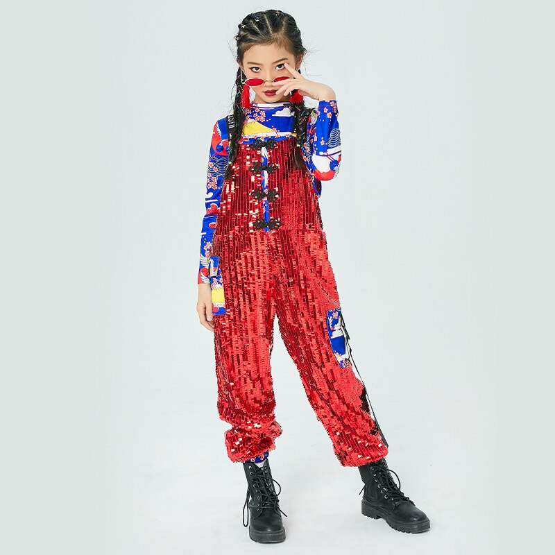 Hip-Hop Sequins Jazz Dance Costume Children'S Catwalk Stage Costumes Girls Hip Hop Dance Costumes Rave Clothes DQS6308