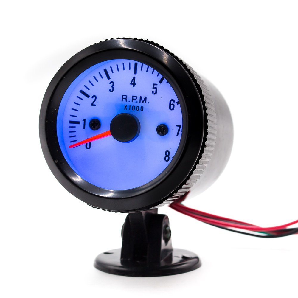 2'' 52mm Car Engine Rev Counter Tacho Tachometer Pointer Gauge Meter 0-8000RPM Blue LED DC 12V Mini Auto Parts