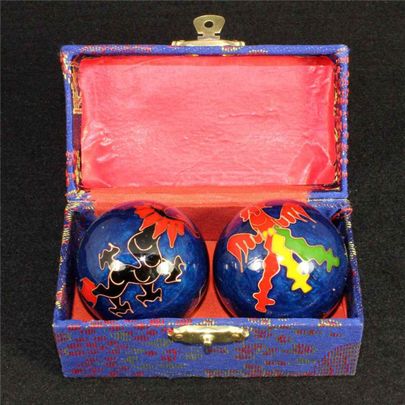 Bola de Baoding azul para ejercicio diario, Bola de Mano china para alivio del estrés, masajeador de terapia, bolas de Fitness para fuerza de mano de 47mm