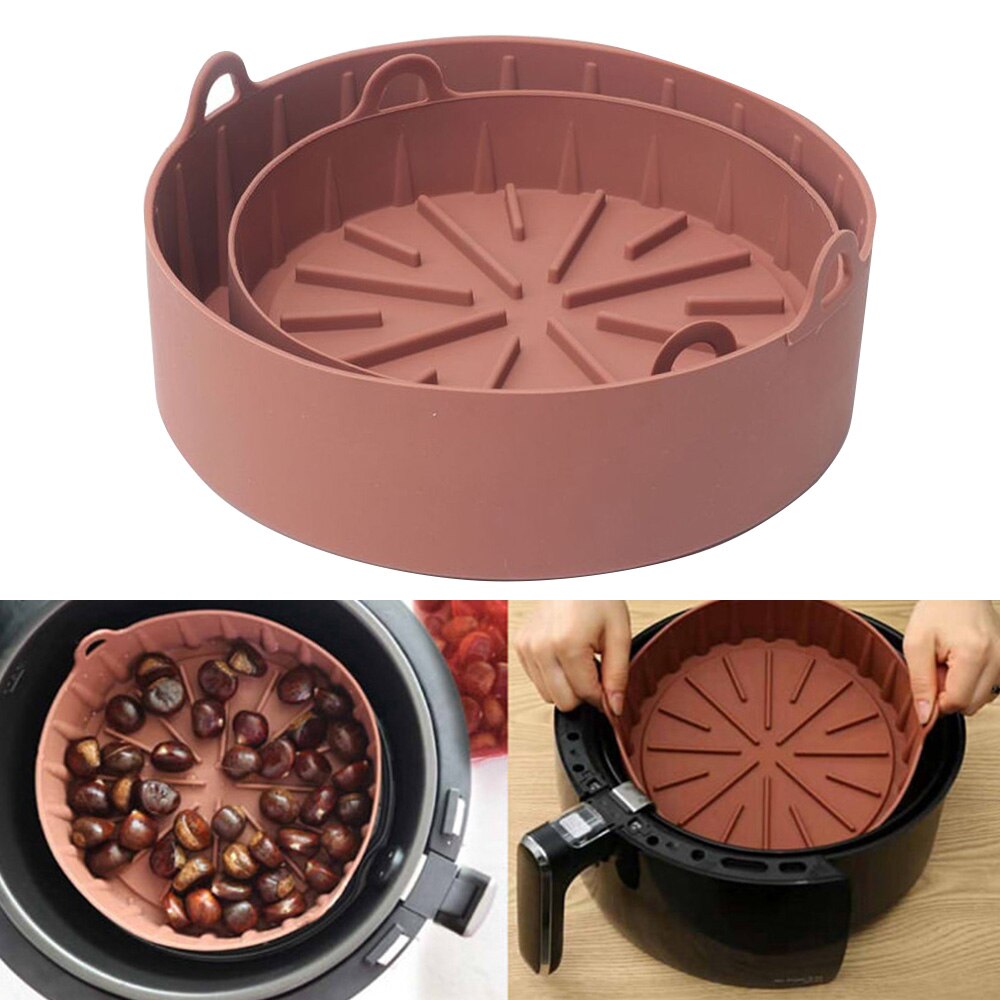 Thick Silicone Grill Pan For Air Fryer Multifunctional Air Fryer Accessories Bread Cake Barrel Pizza Pan Baking Basket Pot Mat