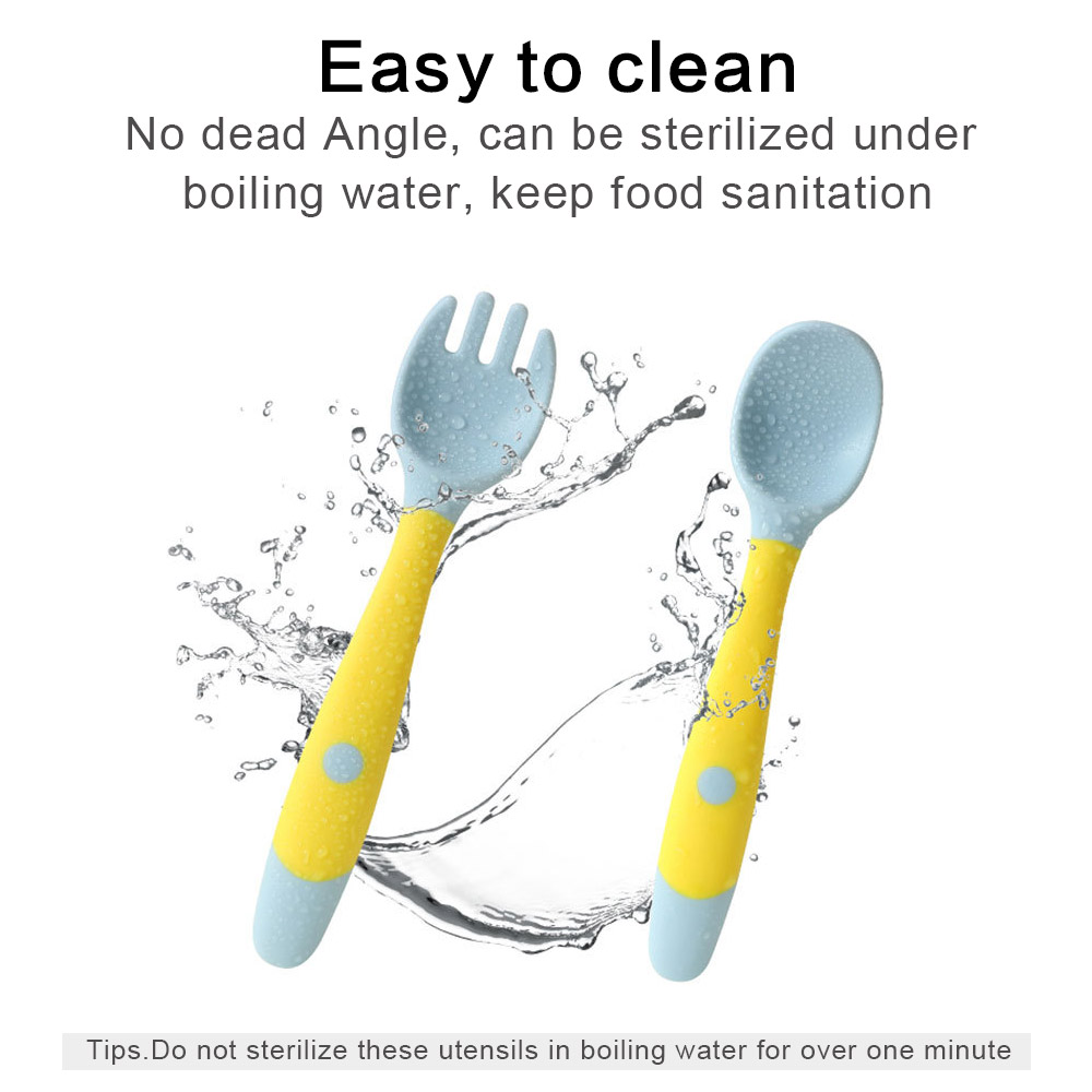 2Pcs Baby Silicone Spoon Toddler Training Bendable Soft Spoons Table Forks Auxiliary Food Utensils Children Tableware Set