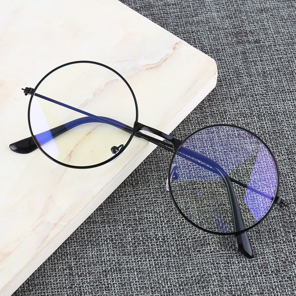 Vintage runde metalramme blåt lys blokerende personlighed klar linse briller øjenbeskyttelse anti blue ray mobiltelefon spil