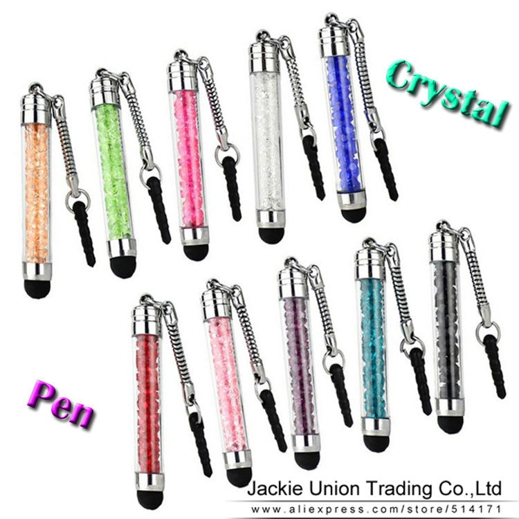 10 Pcs/lot High-texture Mini Crystal Stylus Pen Capacitive Screen Touch Pen For iPhone + Dust Plug very Portable