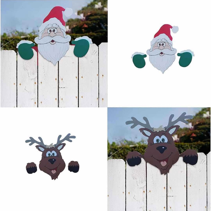 Interesting Garden Fence Decor Santa Reindeer Ornament Farm Outdoor Statue Figure Christmas Theme Garden Decor