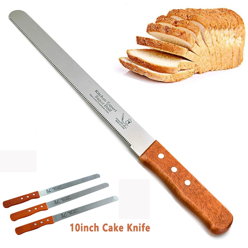 10 Inch Stainless Steel Layered Cutter Dough Bread Knife Wooden Handle Fine Flat Tooth Knife Baking Utensil Kitchen Pastry Tools
