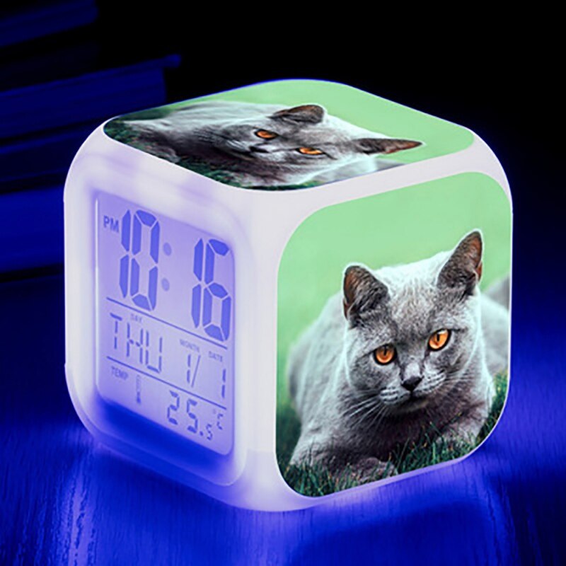 Mignon Animal chat plissant autour coloré carré réveil petit réveil (2 piles AG13)·: D