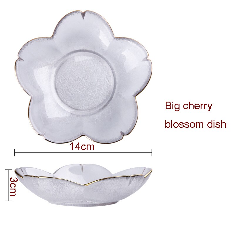 Japanese Style Cherry Blossom Dish Handmade Transparent Glass Snack Dip Bowl Matte Phnom Penh Dish Household Tableware: L cherry blossom
