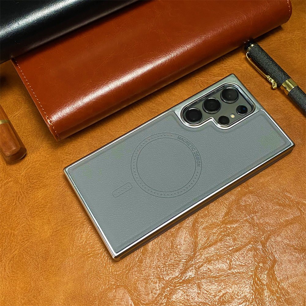 Étui magnétique en cuir à cadre souple plaqué , pour Samsung Galaxy S25 S24 S23 S22 Ultra Magsafe, Charge sans fil: ABS / Bleu