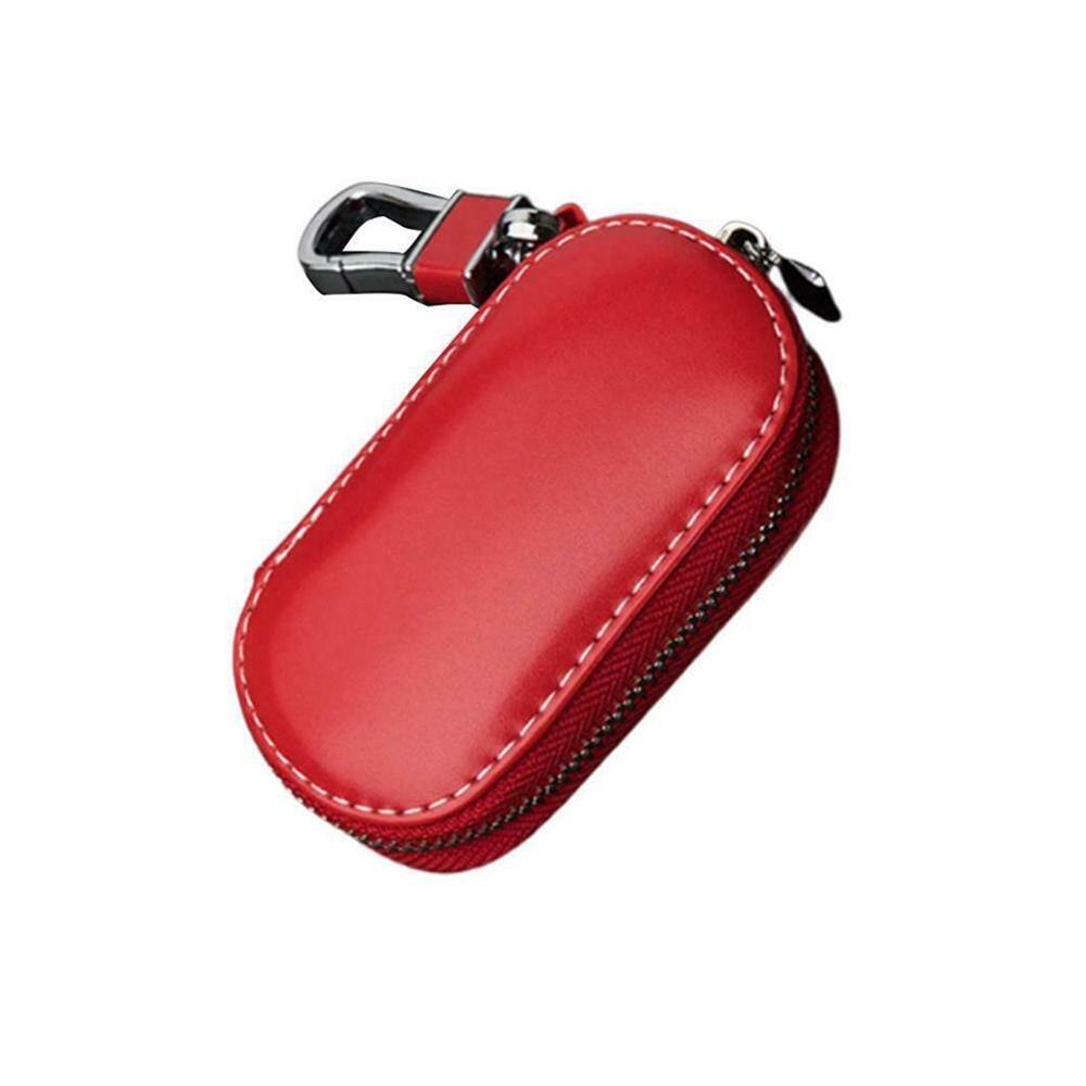 Key Case Multi-function Leather Key Case Car Key Bag Entry Key For Faraday Fob Key RFID Car Keyless Cage Pouch, Security H9Q6: Red