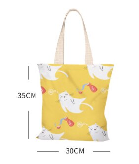 Japońskie małe świeże płótno damska torba na ramię kreskówka słodki kociak dużego ciężaru torba płócienna torba studencka płócienna torba: biały