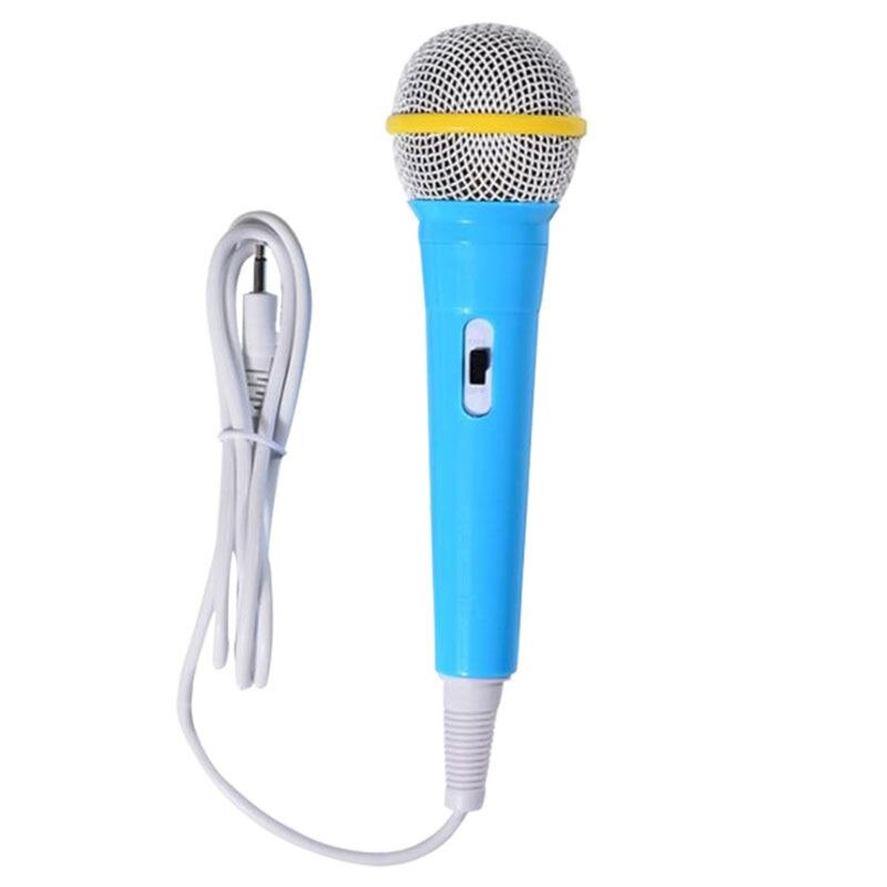 Børn kablet mikrofon legetøj musikinstrument synger karaoke til læring maskine computer bil hi-fi udstyr: Blå