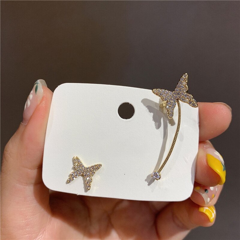 Boucles d'oreilles en Zircon de Style coréen pour femmes, bijoux en cristal brillant, chat, papillon, fleur en forme de cœur, bijoux délicats pour filles
