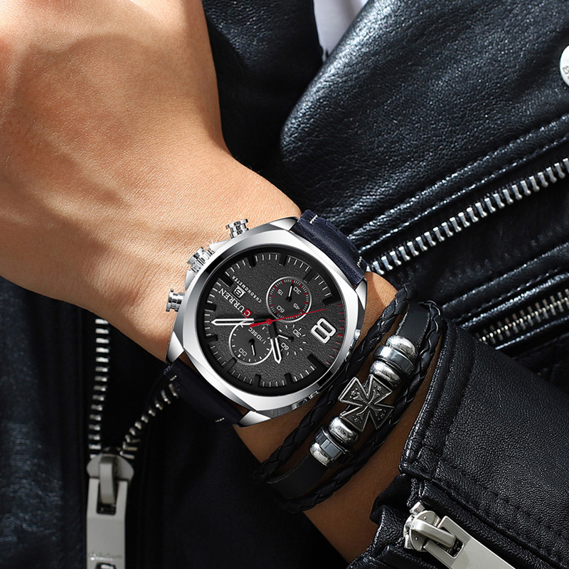 Curren Mannen Kijken Topmerk Luxe Chronograaf Horloges Lederen Waterdichte Sport Kalender Horloge Relogio Masculino