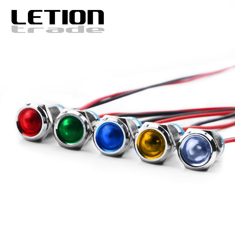 10mm LED Metal Indicator light Spherical surface waterproof Signal lamp 5V-6V 110V 380V with wire red yellow blue green white