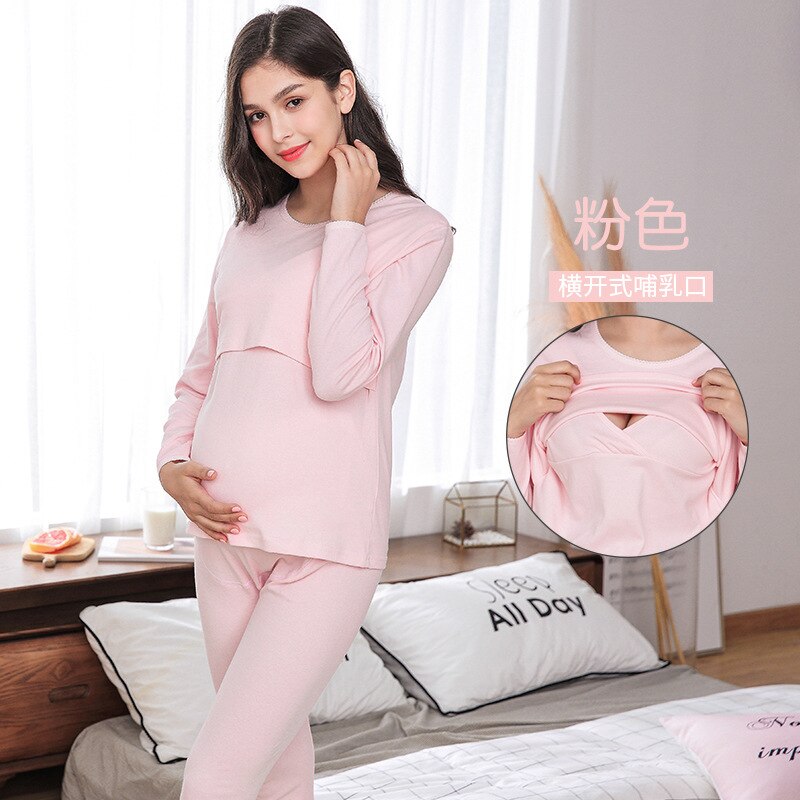 oben + Hosen Herbst Winter 100% Baumwolle Stillen Pyjama für Schwangere Frauen Warme Mutterschaft Nachtwäsche Schwangerschaft Nachtwäsche
