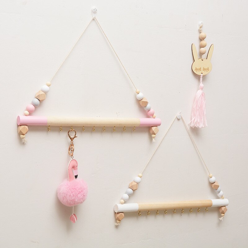 Perchero de madera nórdico INS, perchero con cuentas colgantes para pared, habitación de decoración para niños, ropa, sombrero, manualidad casera para fotografía