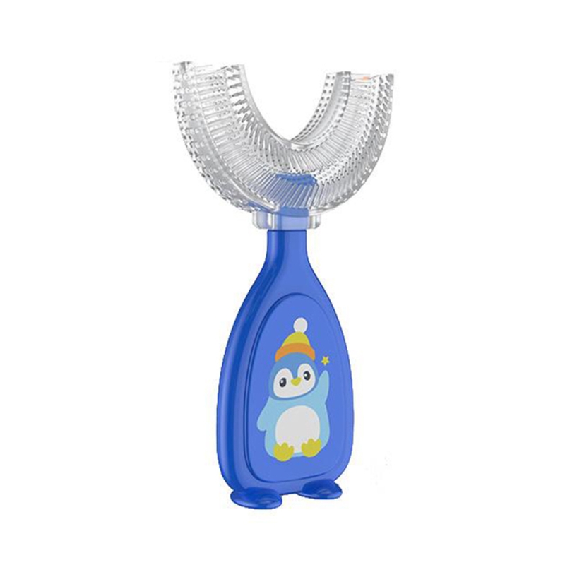 Spazzolino da denti a forma di U per bambini denti da allenamento in Silicone morbido pulizia spazzole per denti a bocca intera per bambini di 2-12 anni: blue large(6-12year)