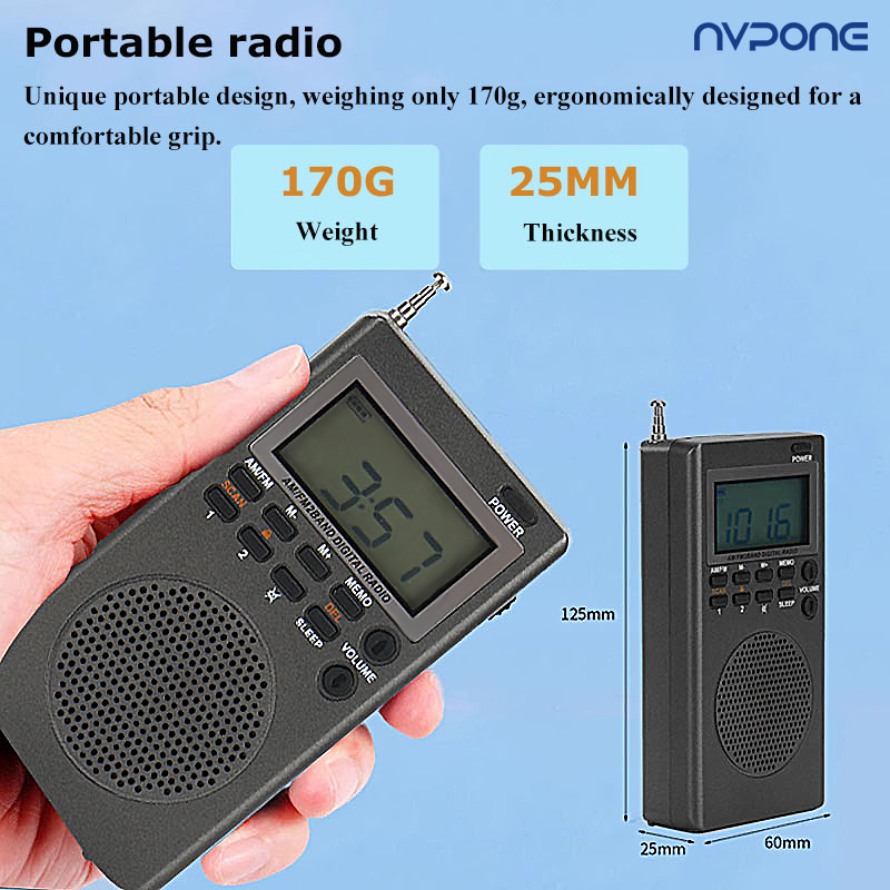 Mini Pocket FM AM Radio 9K/10K Radios Receiver Built-in Speaker Backlight HD Display Screen Alarm Clock Sleep Timer Elder