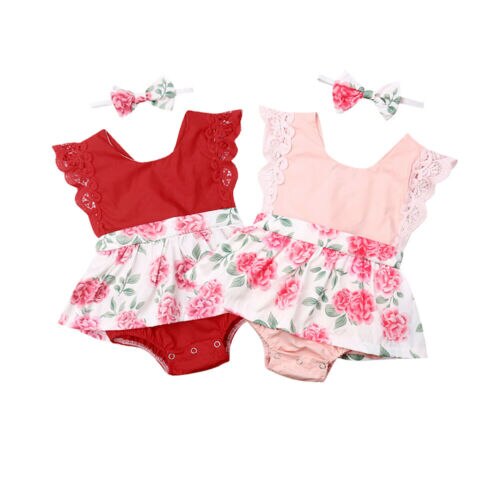 2 stuks babymeisjes bodysuit casual bloemenprint jumpsuit overall kinderkleding zomer bodysuit + hoofdband katoenen meisjes playsuit zonnepak
