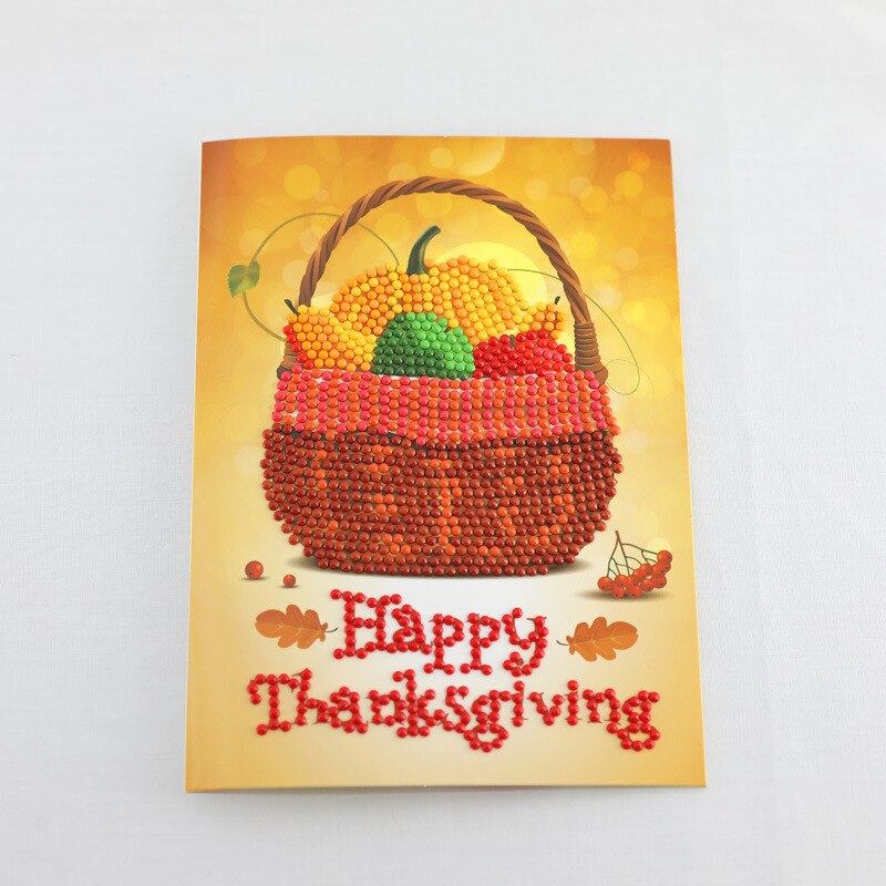 Thanksgiving Diamond Painting Greeting Cards Cartoon Full Round Greeting Card Xmas Home Decoration: B