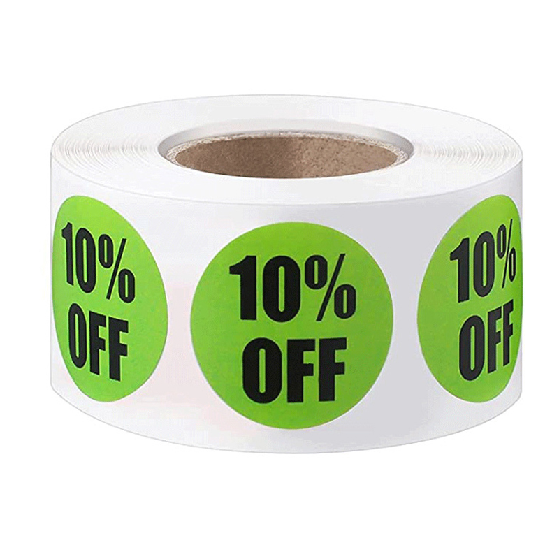 500 stuks/rol product korting label sticker 2,5 cm/1 inch ronde stickers voor kleding/hoed kleine zakelijke benodigdheden 10%/20%/50% korting