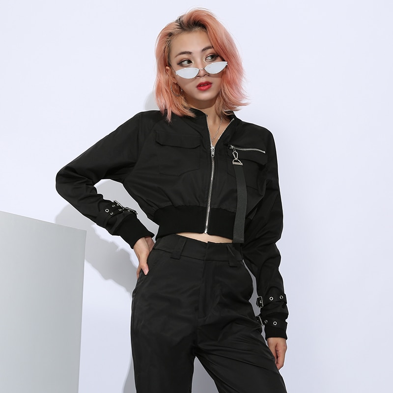 HEYounGIRL Streetwear Schwarz Bomber Jacke Harajuku Crop Mäntel und Jacken Frauen Herbst Punk Kühle Weibliche Jacke Koreanische Stil
