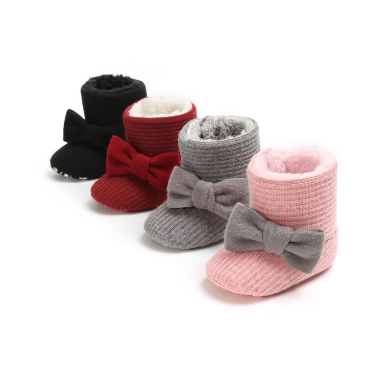 Enfants hiver Adorable botte de neige doux bébé noeud papillon bottes d'hiver chaussures enfant en bas âge coton chaussures chaudes coton chaussons en peluche