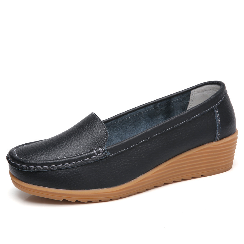 Scarpe basse da donna con zeppa in vera pelle da passeggio scarpe da infermiera donna slip on mocassini da donna scarpe a piedi nudi mocassini scarpe da donna: Black / 35