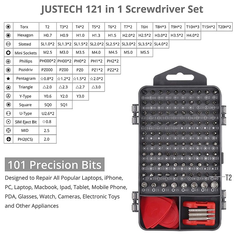 Juego de destornilladores de precisión 122 en 1, Kit de destornilladores magnéticos, Kit de herramientas de reparación electrónica para reparar PC, Reloj portátil