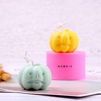 Molde de silicona con forma de calabaza para Halloween, artesanías de yeso aromático para decoración de fiestas, velas pequeñas, moldes de resina para jabón: A