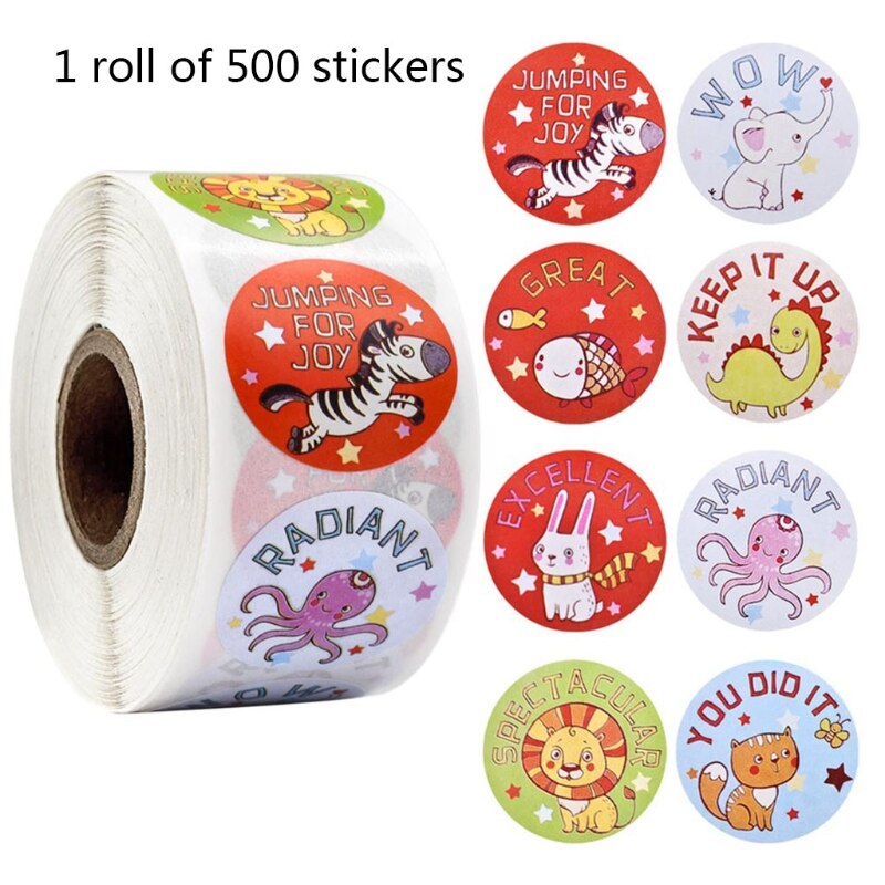 1 Roll Cartoon Animal Stickers Adhesive Tape Child Teacher Reward Sticker: 40