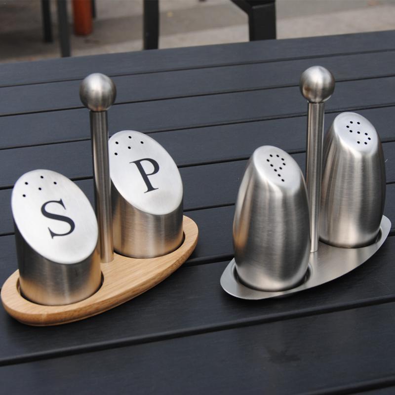 Stainless Steel Condiment Tank Salt Pepper Shaker Seasoning Set Bottle Seasoning Kitchen Jar kitchen supplies
