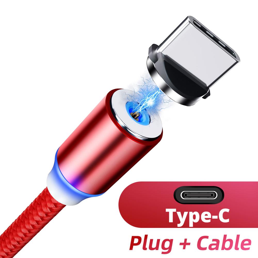 Usb typ c magnetkabel micro usb magnetisk laddningskabel 1m 2m 2.4a magnetkontakt snabbladdare mobiltelefon 3 in 1 laddningssladd: Röd typ c kabel / 1m